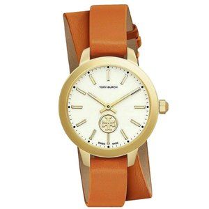 NWT TORY BURCH COLLINS Orange Double Wrap Gold Case Watch TWB1302